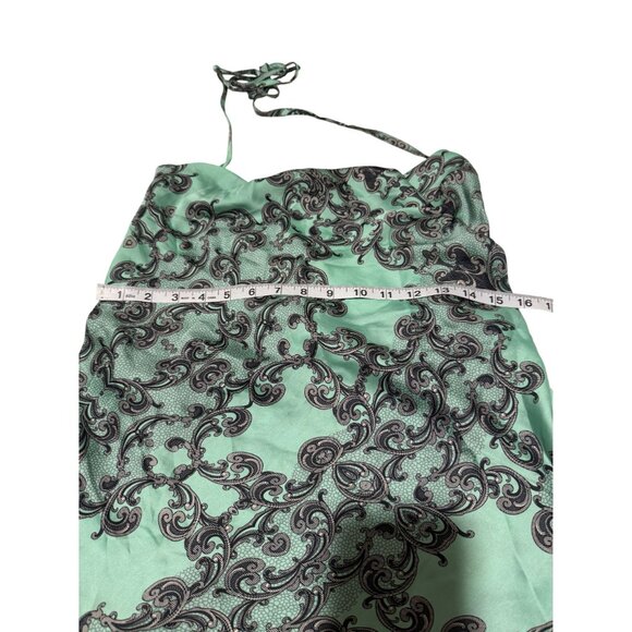 NWT! Hot & Delicious Halter Top Womens Green Damask Print Flowy V-Neck Size S - Picture 6 of 7
